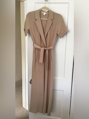 Monteau Taupe Textured Short-Sleeve Jumpsuit